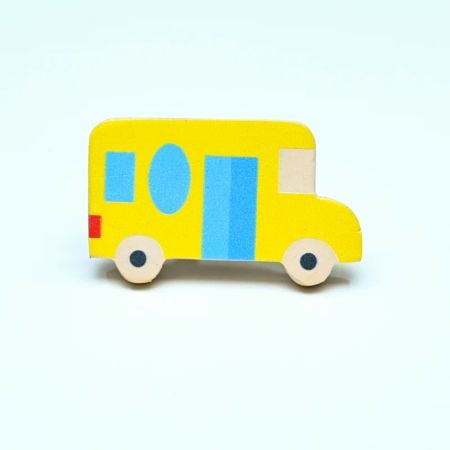 Handmade Pine Wood Yellow Bus Knob for Kids Furniture
